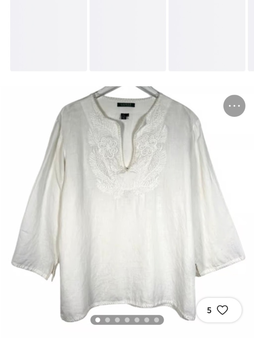 Lauren Ralph Lauren Women’s Cream Embroidered V-Neck Top X-Large
